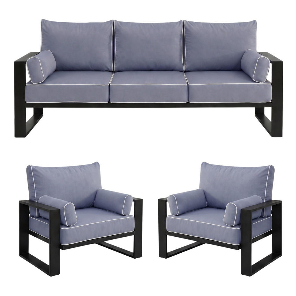 Beautysofa ZAHRADNÍ sada Verdino 3+1+1 s kovovým rámem, modrošedý