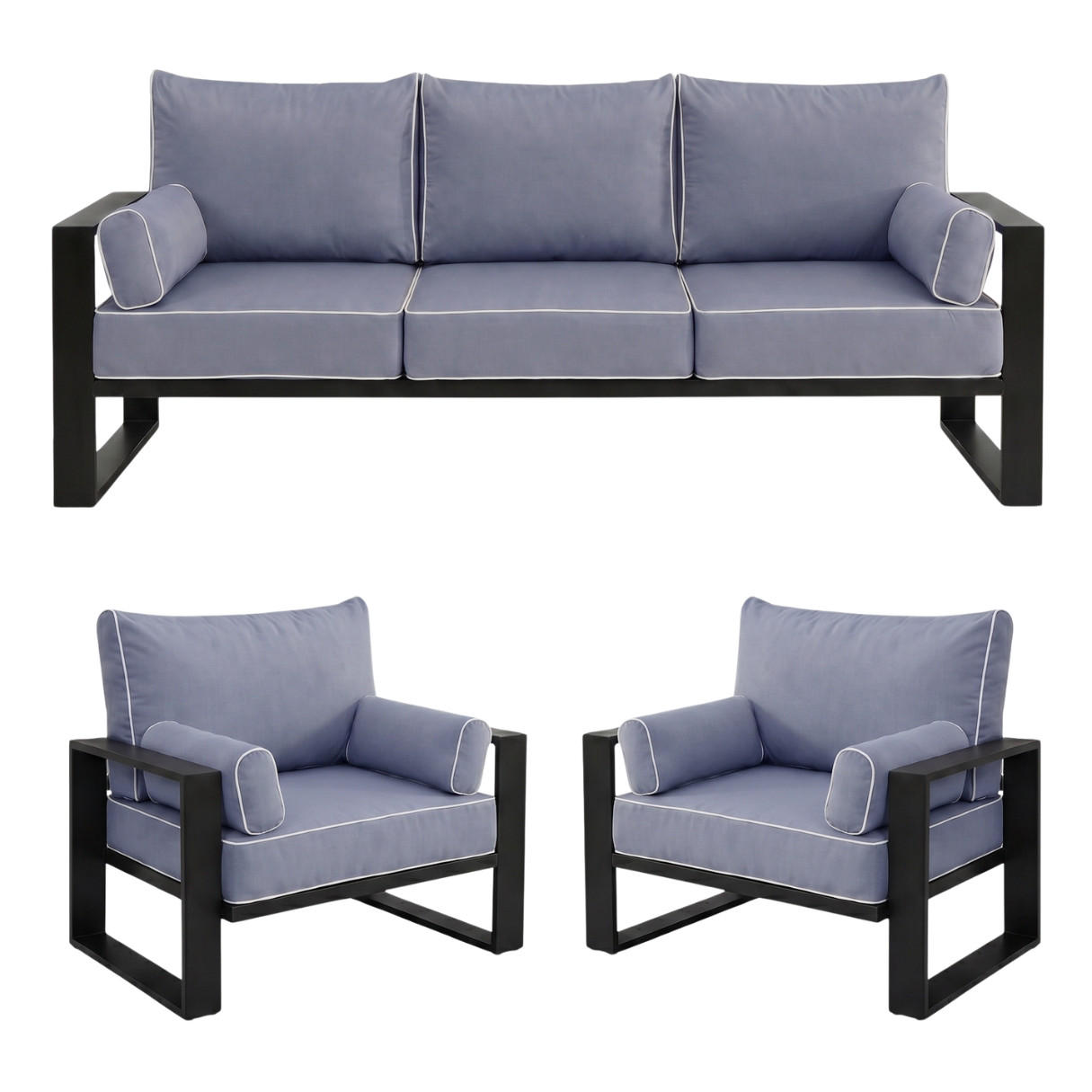 ZAHRADNÍ sada Verdino 3+1+1 s kovovým rámem, modrošedý - šedohnědá, kov - Beautysofa