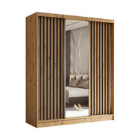 SCHWEBETÜRENSCHRANK Erika 180 cm mit Lamellen und Spiegel 3-türig, Artisan, Artisan, Lamelle schwarz - Schwarz/Eiche Artisan, Kunststoff (180/216/51cm) - Margaret Hadas24
