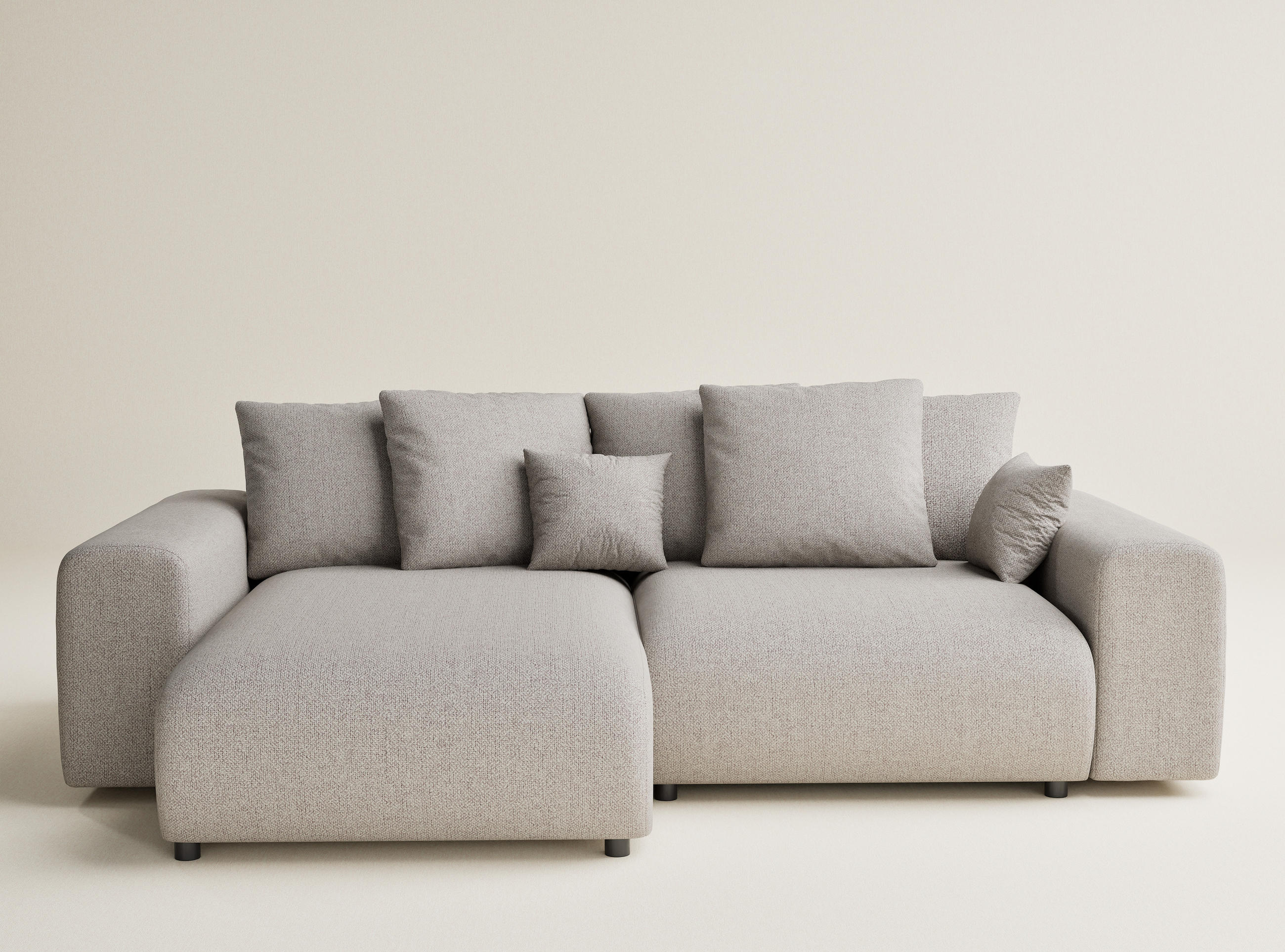ECKSOFA MIT SCHLAFFUNKTION Solo Seidengrau Webstoff - Beige/Schwarz, Holz/Holzwerkstoff (255/168cm) - Maison de Reve