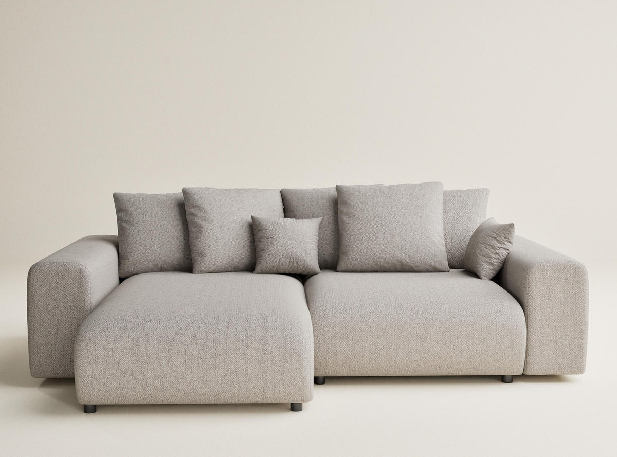ECKSOFA MIT SCHLAFFUNKTION Solo Seidengrau Webstoff - Beige/Schwarz, Holz/Holzwerkstoff (255/168cm) - Maison de Reve