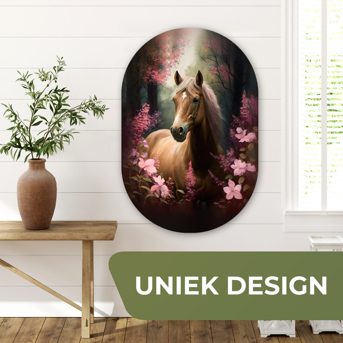 NÁSTĚNNÝ OBRAZ Kůň - Květiny - Růžová - Příroda - Les 60x90 cm - starorůžová, plast (60/90cm) - MuchoWow