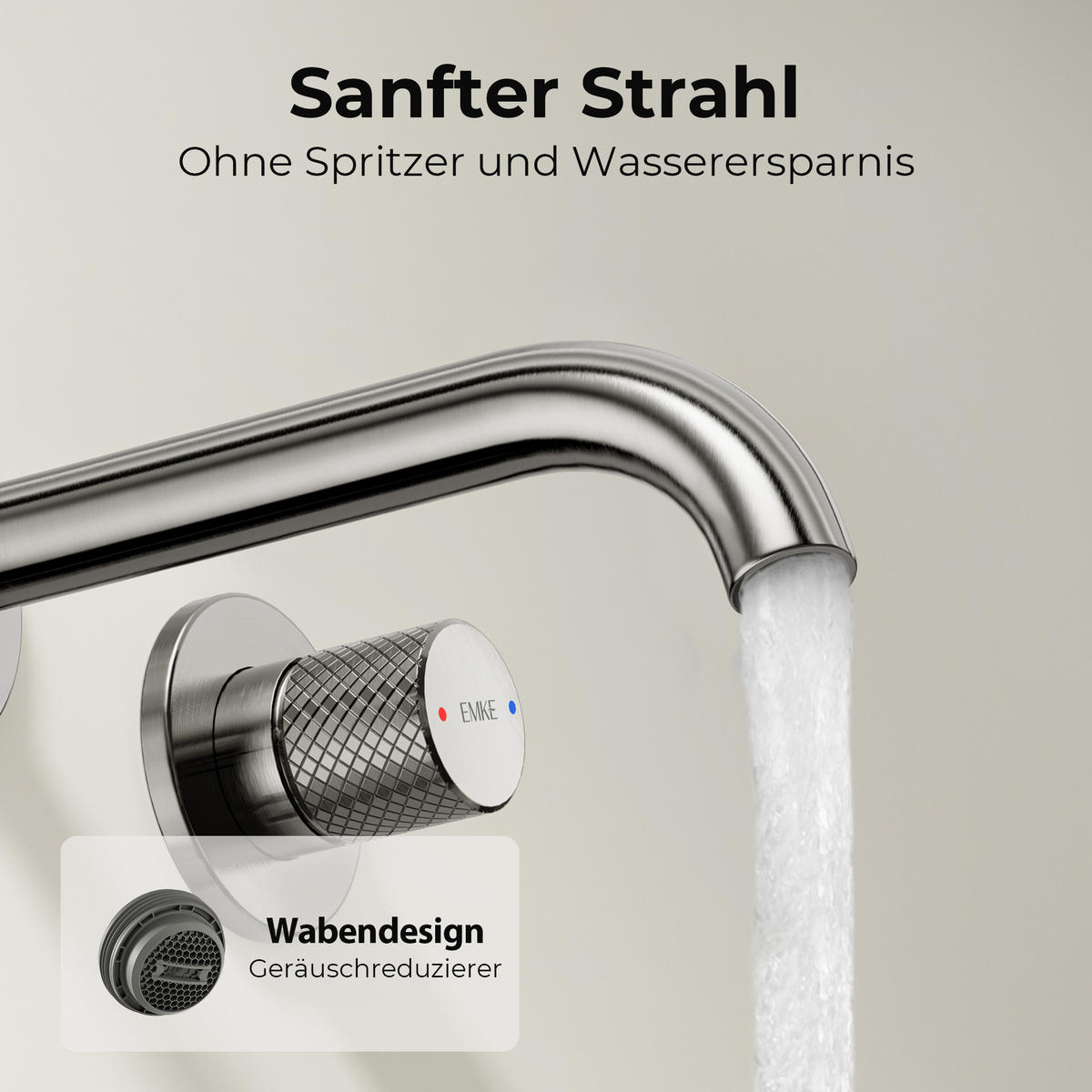 WASCHTISCHARMATUR Unterputz matt grau 28,1/14/6,5 cm - Grau, Metall (28.1/14/6.5cm) - EMKE