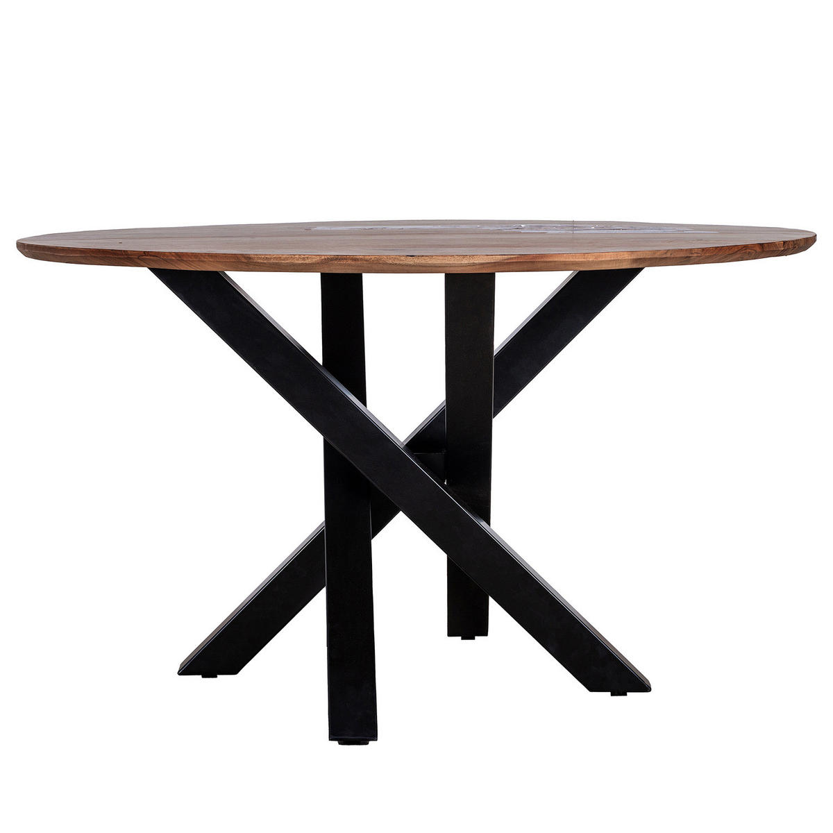 ESSTISCH - Akazie massiv / Eisen - Akazie Braun / Schwarz - Schwarz/Akaziefarben, Holz/Metall (130/130/76cm) - home24