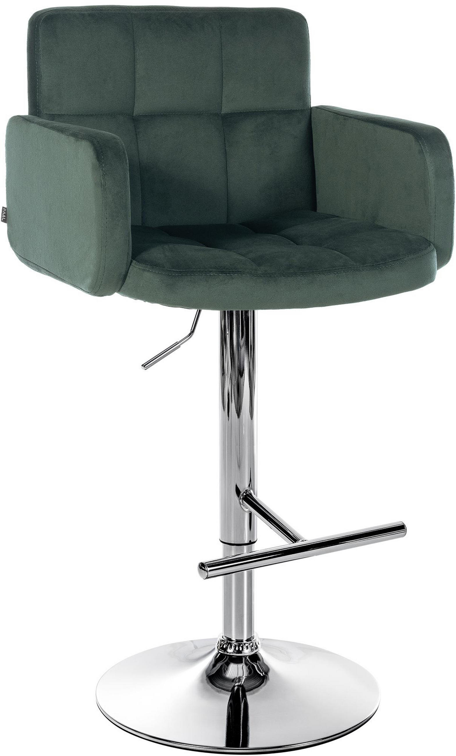 BARHOCKER Lausanne Samt chrom dunkelgrün - Chromfarben/Grün, Textil/Metall (60/113/56cm) - TPFLiving