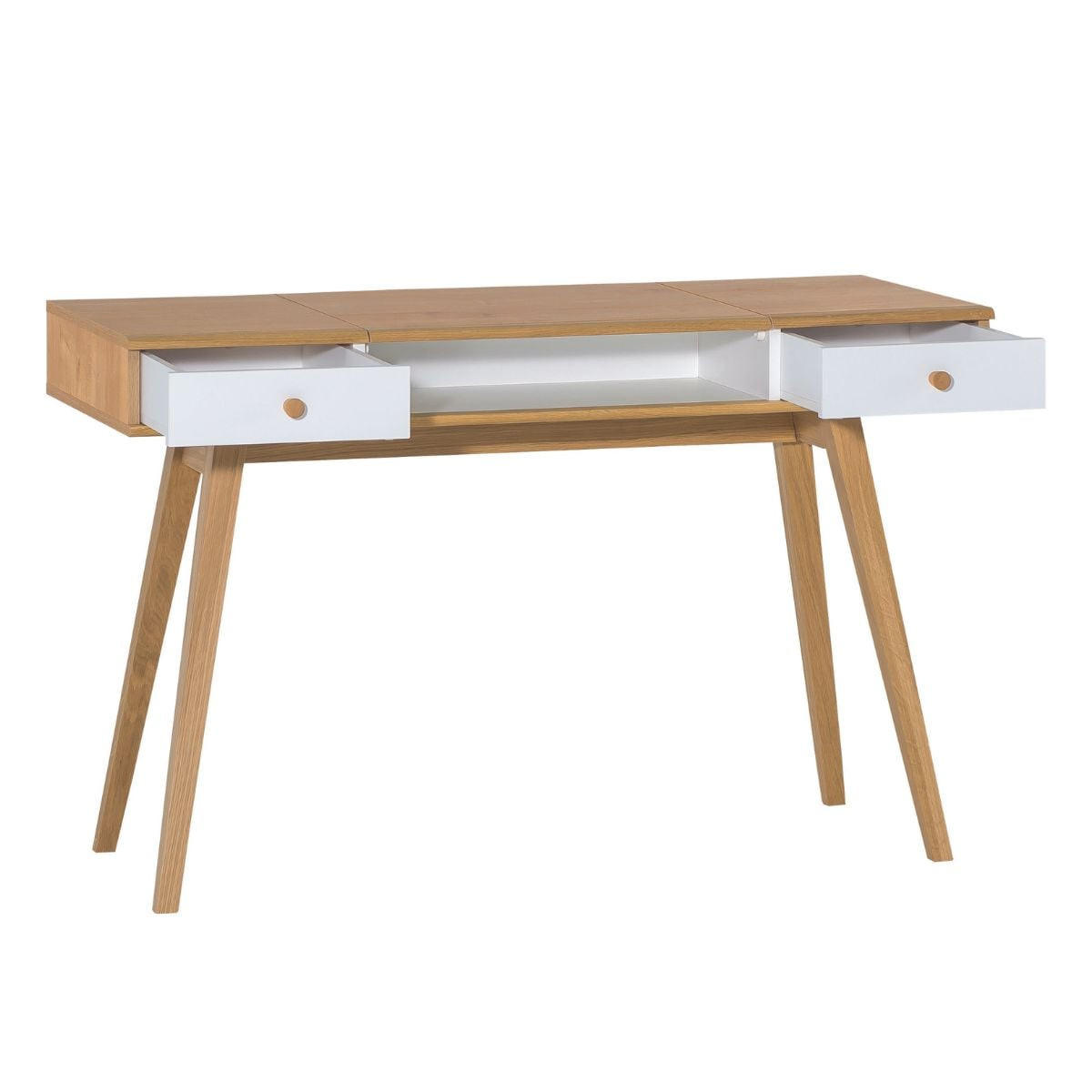 SCHMINKTISCH mit klappbarem Spiegel und 2 Schubladen - L120 cm - Eiche Bianco, Holzwerkstoff (50/116.6/41.5cm) - Calicosy