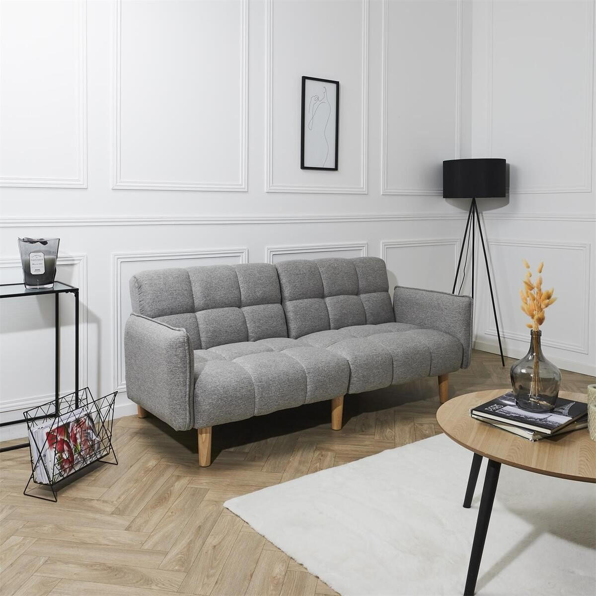 SCHLAFSOFA aus grauem Stoff B195 cm – DREAM - Grau, Textil (91/83/195cm) - Calicosy