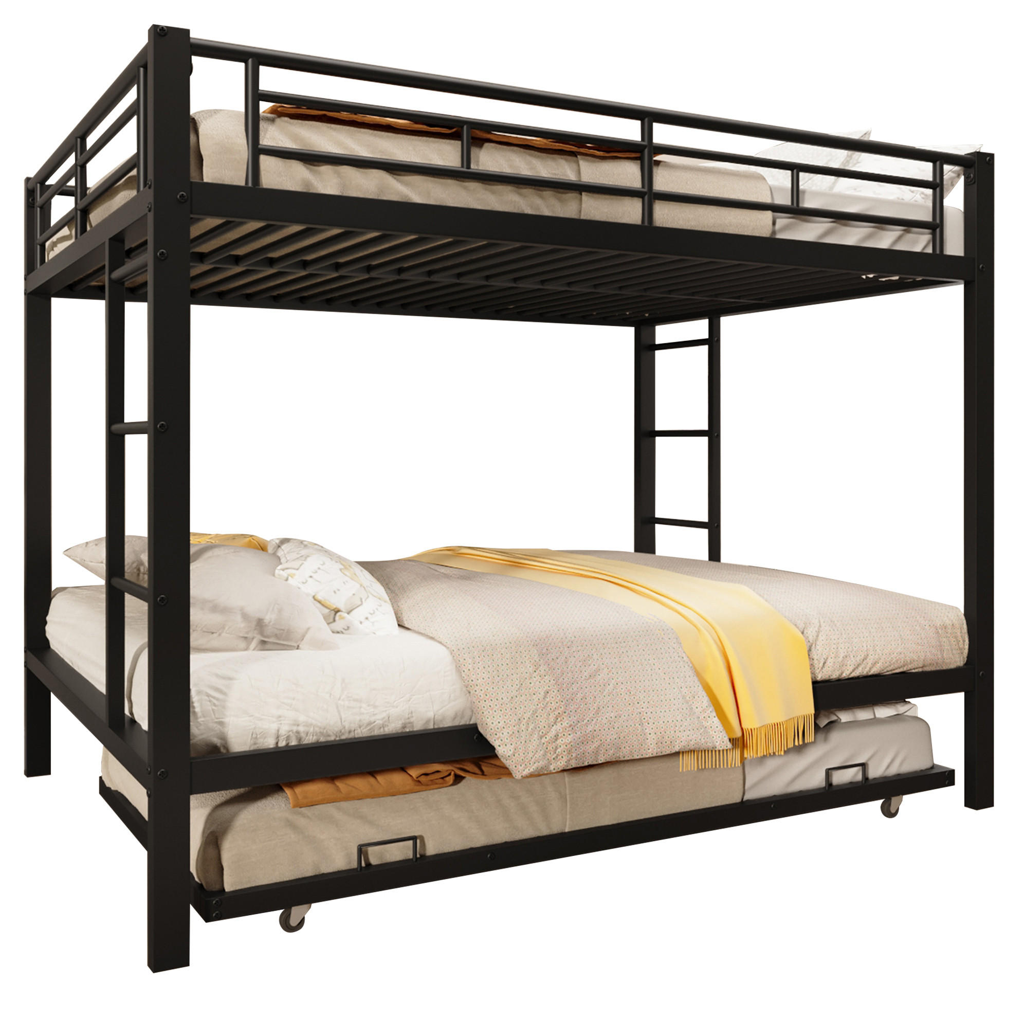 ETAGENBETT 140/200 cm aus Metall mit Ausziehbett und hohen Geländern in Schwarz - Schwarz, Metall (140/200cm) - Flora Grace