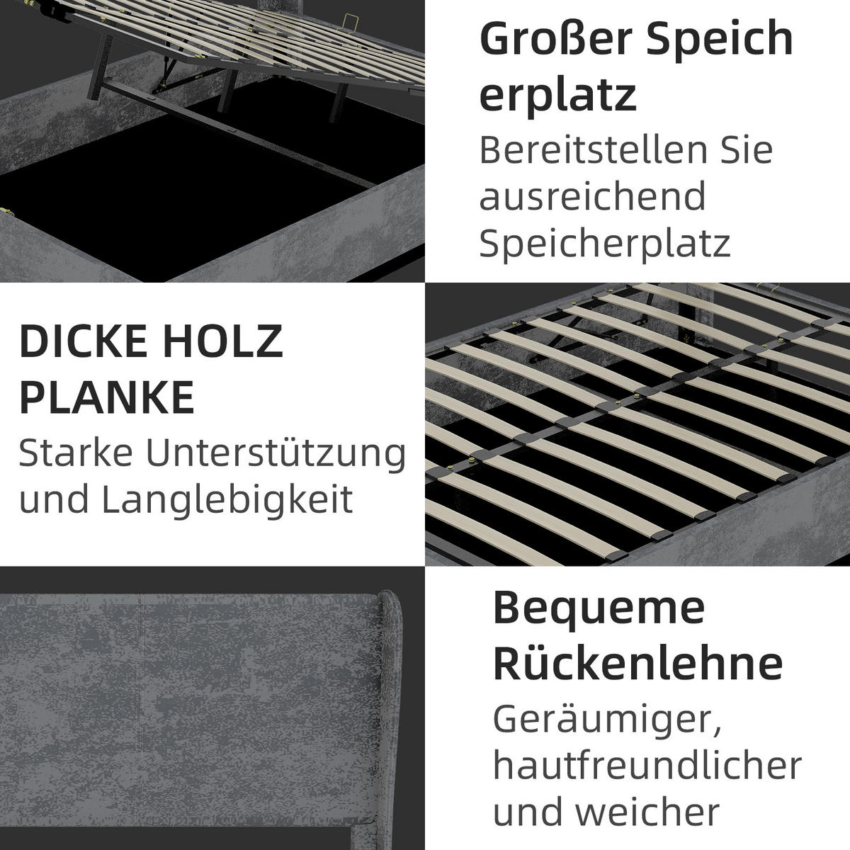 POLSTERBETT 140x200 cm Stauraum hydraulisch grau - Grau, Textil (140/200cm) - LEBENLANG