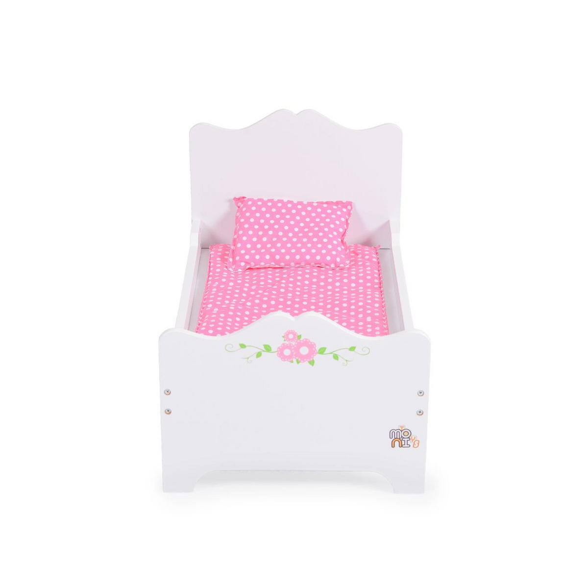 PUPPENBETT PH12B019 weiß 48 x 32 cm, Holz, Kissen, Unterlage, Bettgestell, ab 3 Jahren - Weiß, Holz (32/30/48cm) - Moni