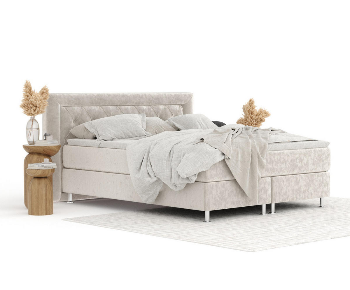 BOXSPRINGBETT Lavello Ecru 180/200 cm mit Latex-Topper - Ecru/Silberfarben, Holz/Holzwerkstoff (180/200cm) - Maison de Reve