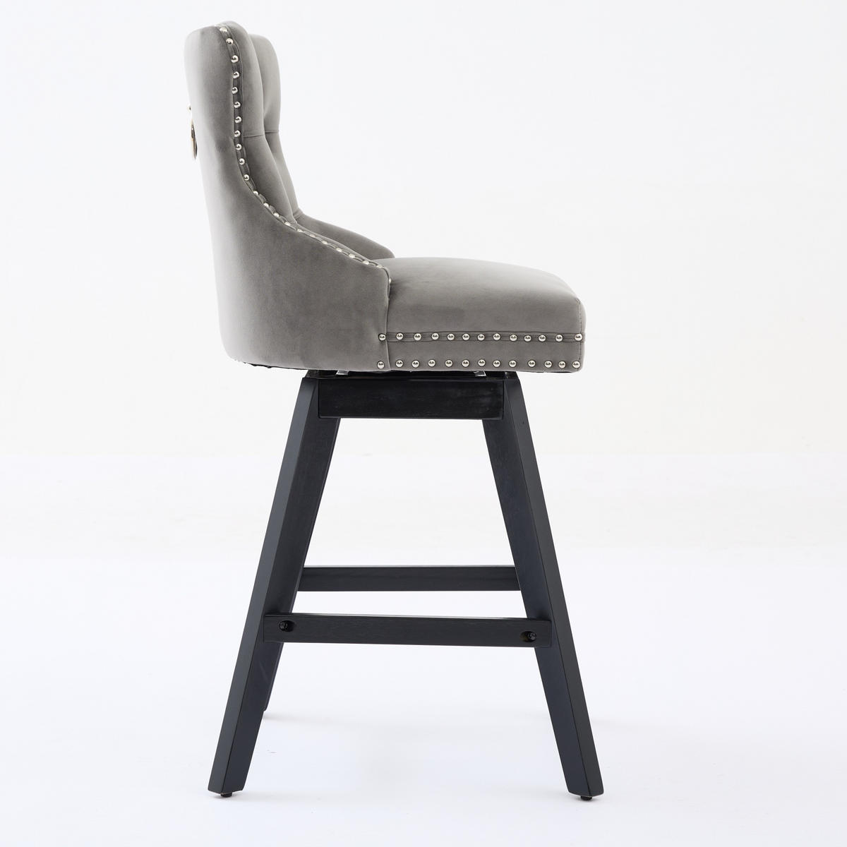 BARHOCKER 2er-Set aus Samt mit Holzbeinen, Grau - Grau, Textil (55/97.5/44.5cm)