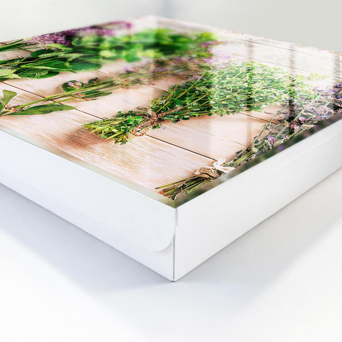 SCHLÜSSELBOX Weiß 30x30 cm – Türöffnung nach rechts - Grüne Kräuter - Grün, Metall (30/30/5cm) - TULUP