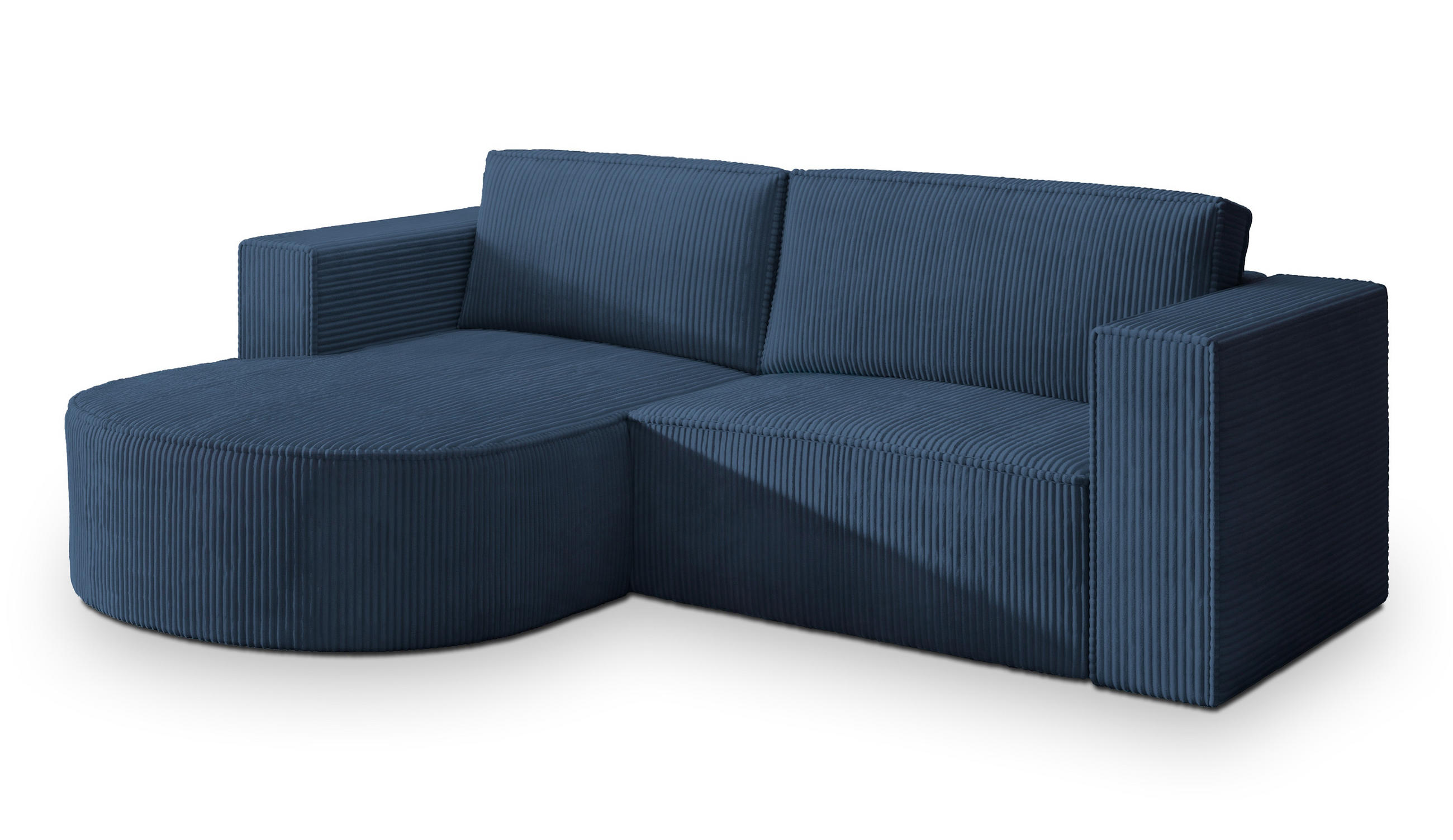ECKSOFA SORELA P L-S Blau Kordstoff mit Schlaffunktion - Blau, Holz (263/174cm) - MASSENO