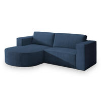 ECKSOFA SORELA P L-S Blau Kordstoff mit Schlaffunktion - Blau, Holz (263/174cm) - MASSENO