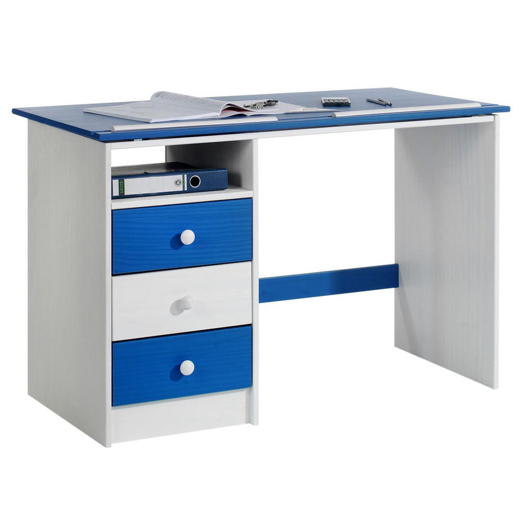 Thumbnail - Idimex Kinderschreibtisch, Weiß, Blau, Holz, Kiefer, Mode, 115x73x60 cm, FSC Mix, Arbeitszimmer, Schreibtische, Jugend- ...