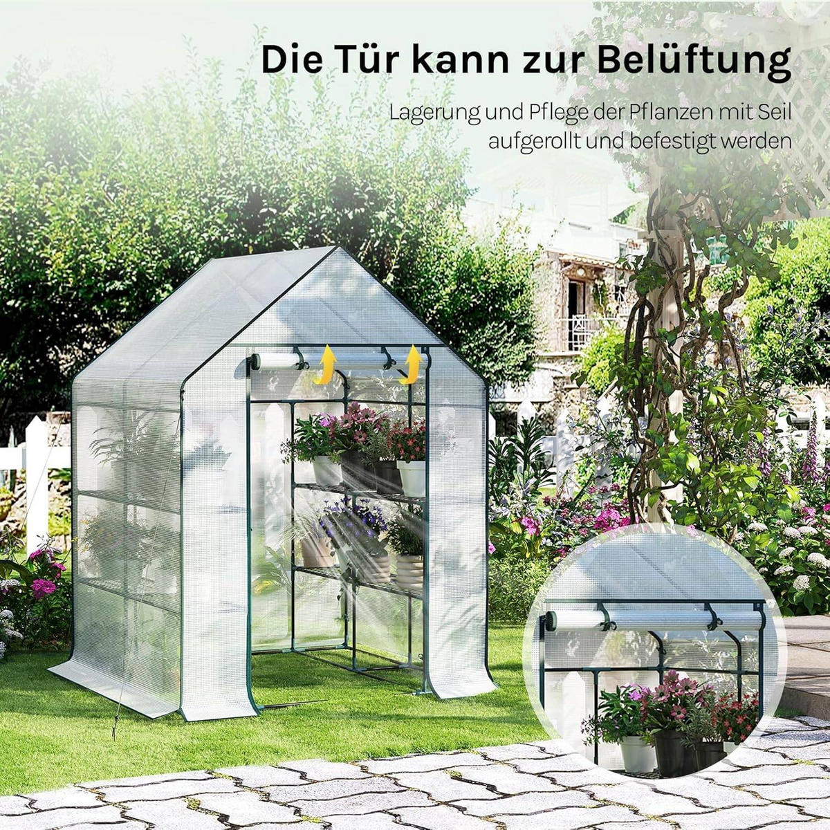 FOLIENGEWÄCHSHAUS, Metallgestell, 143 x 195 x 143 cm - Weiß, Textil/Metall (143/195/143cm) - Woltu