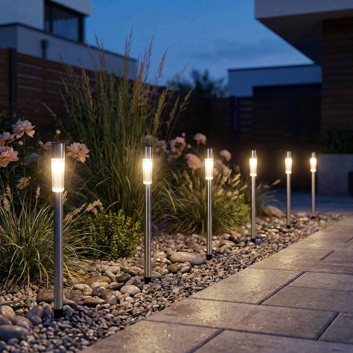 LED AUSSENLEUCHTE Edelstahl Silber 9er Set - Silberfarben, Metall (5/5/70cm)
