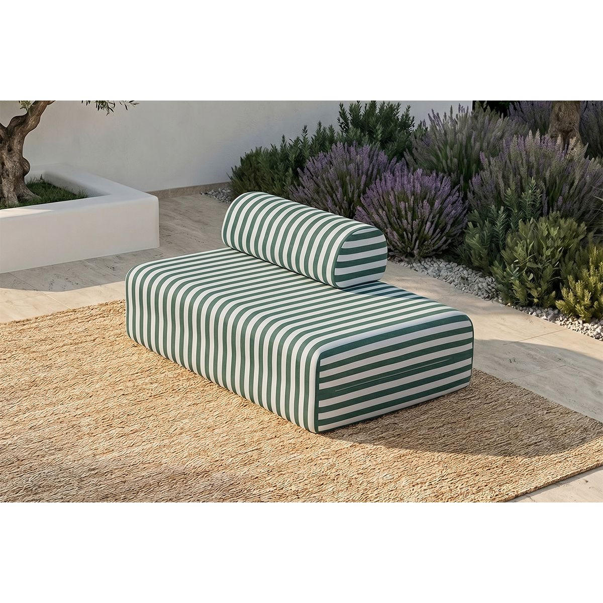 ZWEISITZER-GARTENSOFA mit Streifen in Weiß und Dunkelgrün - Dunkelgrün, Textil (95/70.5/148cm)
