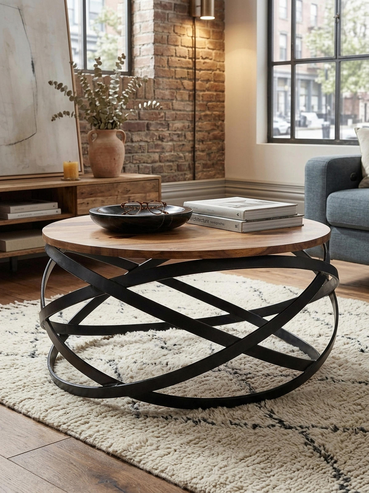 COUCHTISCH Industrial, Braun, Massives Holz und Metall, Modernes Design - Schwarz/Braun, Holz/Metall (60/60/30cm) - KADIMA DESIGN