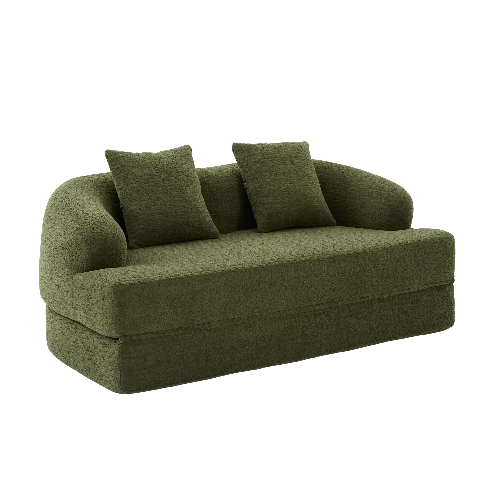 SCHLAFSOFA 2-in-1 Klappbett Grün Chenille 2-Sitzer mit Kissen - Grün, Textil (157/65/84cm) - Urban Meuble