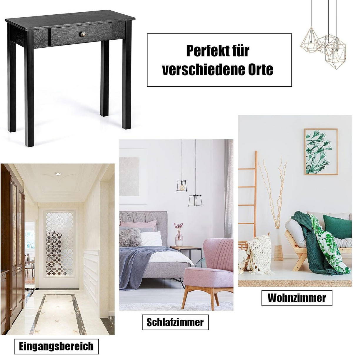 KONSOLENTISCH 71cm Schwarz - Schwarz, Holz (71/30/71cm) - COSTWAY