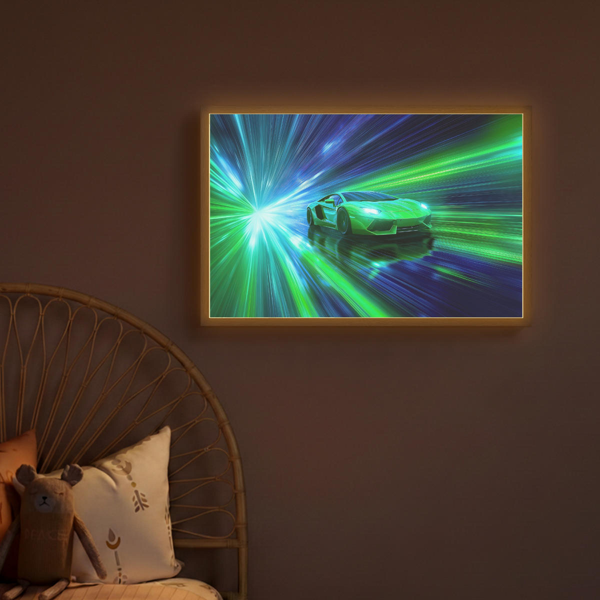 DOBÍJECÍ NOČNÍ LAMPIČKA Rychlost - Lehké - Sportovní vůz - Zelená 60x40 cm - zelená barva, kompozitní dřevo (8/60/40cm) - OnlyWow