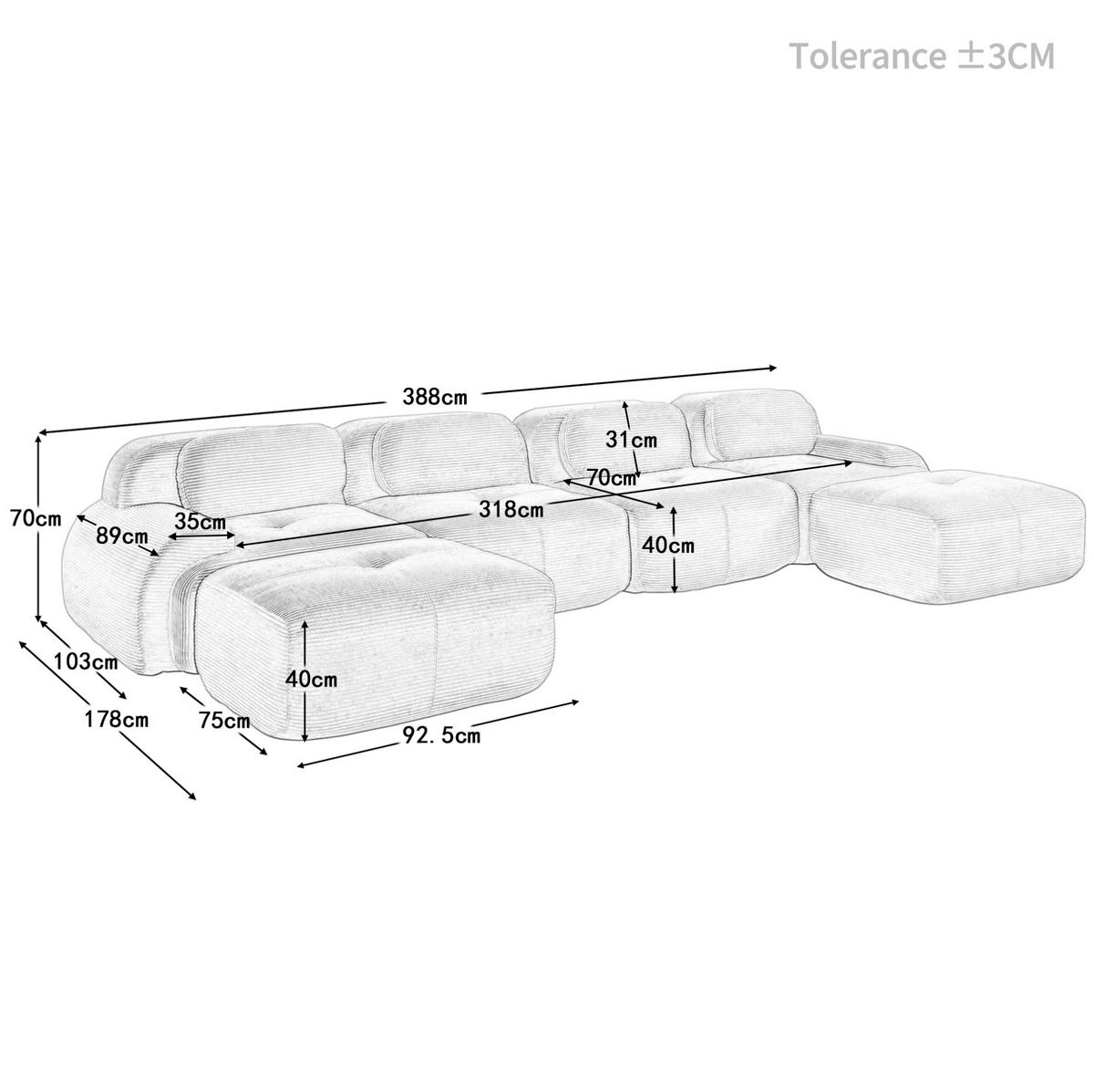 MODULÁRNÍ rohová pohovka černá z manšestru s ergonomickým tvarem - černá, textil (178/388cm) - OKWISH