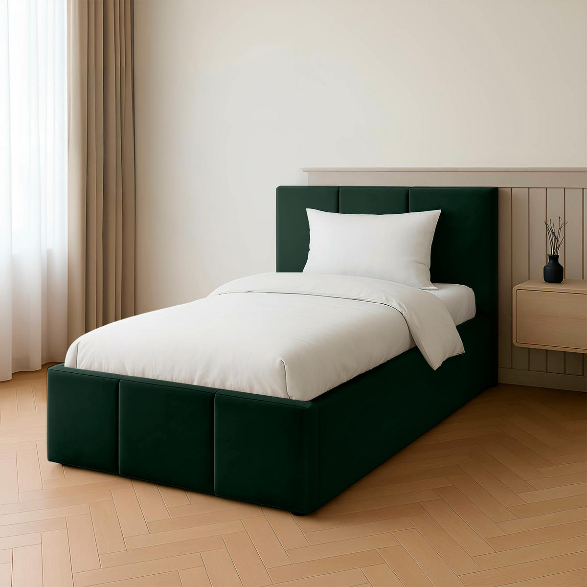 POLSTERBETT für Schlafzimmer Bett mit Stauraum Flaschengrün 90x200cm Kopfteil 120cm - Dunkelgrün, Holzwerkstoff/Metall (90/200cm) - Muralo