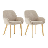 2ER-SET Stühle mit Armlehnen - Bouclé-Stoff & Kautschukholz - Taupe & helles Naturholz - VALENYO - Braun, Textil (59.5/82/58cm) - Vente-Unique