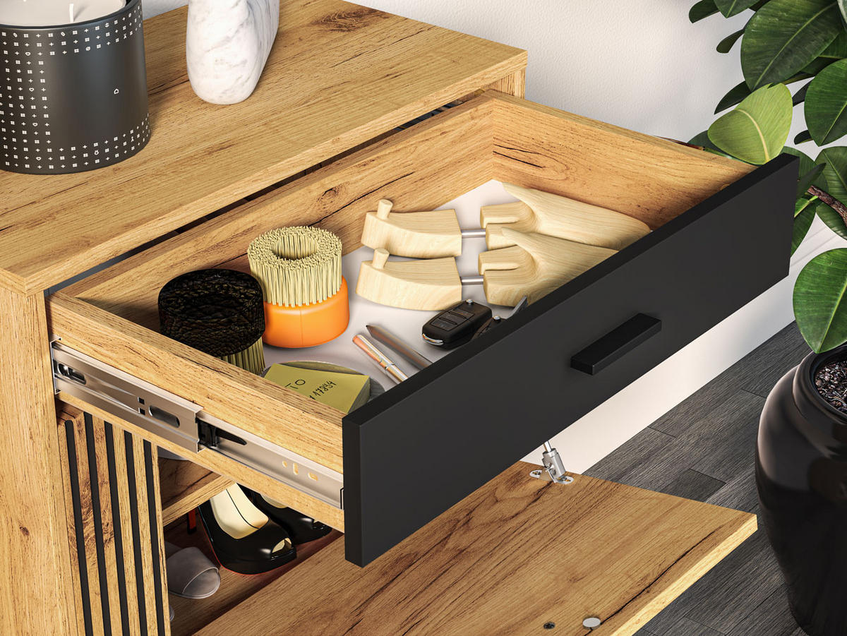 SCHUHSCHRANK Vasco Gold Craft Eiche / schwarz 60 / 34 / 91cm - Eichefarben/Schwarz, Holz/Holzwerkstoff (60/91/34cm) - Feldmann-Wohnen