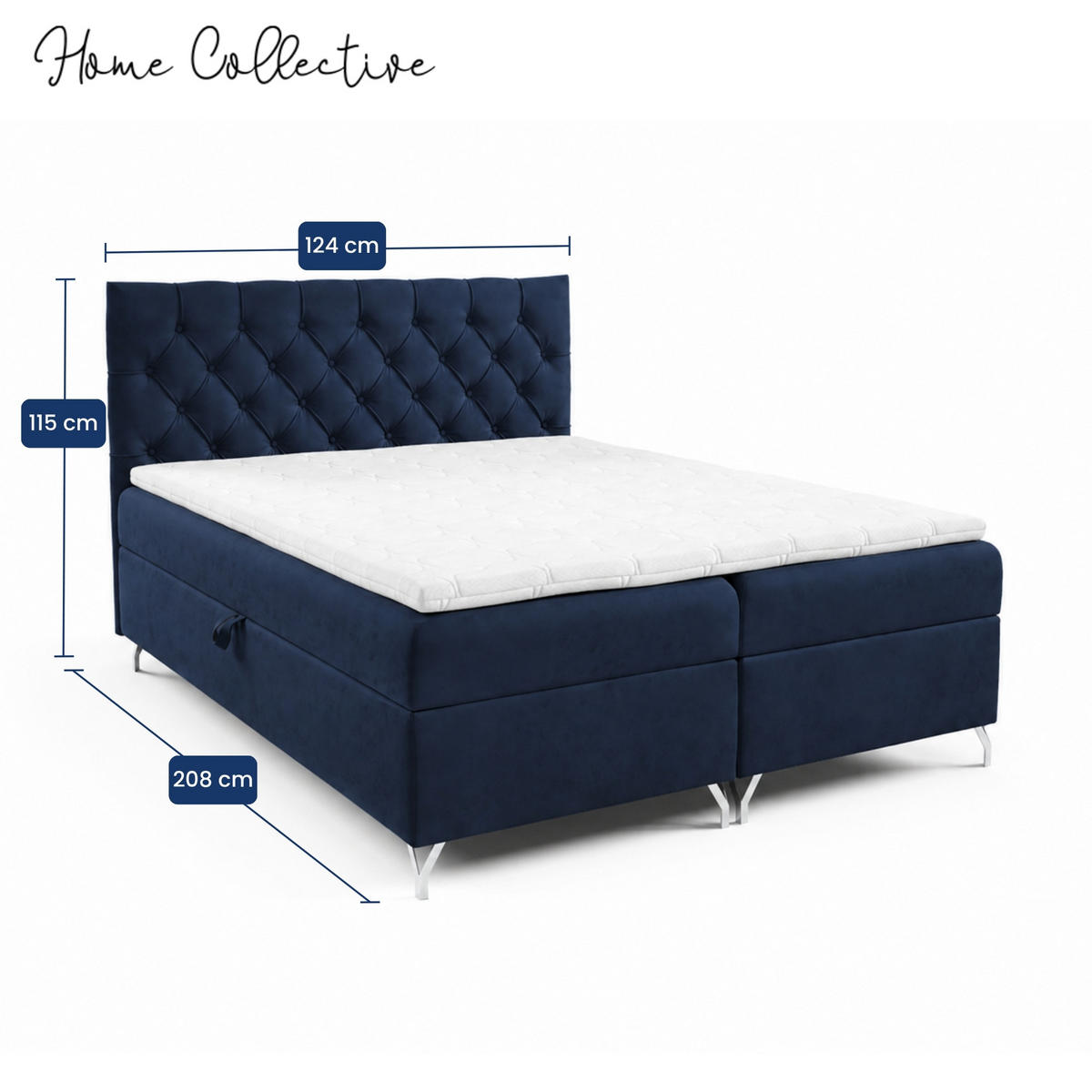 BOXBETT mit Stauraum und Topper Marineblau 120x200 cm - Dunkelblau, Textil (120/200cm) - Home Collective