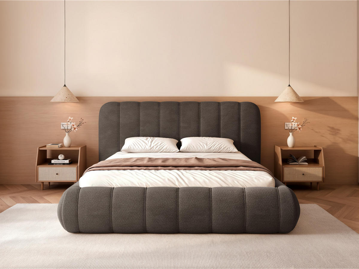 POLSTERBETT Gallo 140x200 cm Dunkelbraun Chenille – (Doppelbett mit Bettkasten, Lattenrost, voluminöses Kopfteil) - Dunkelbraun, Holz/Holzwerkstoff (140/200cm) - Ravio