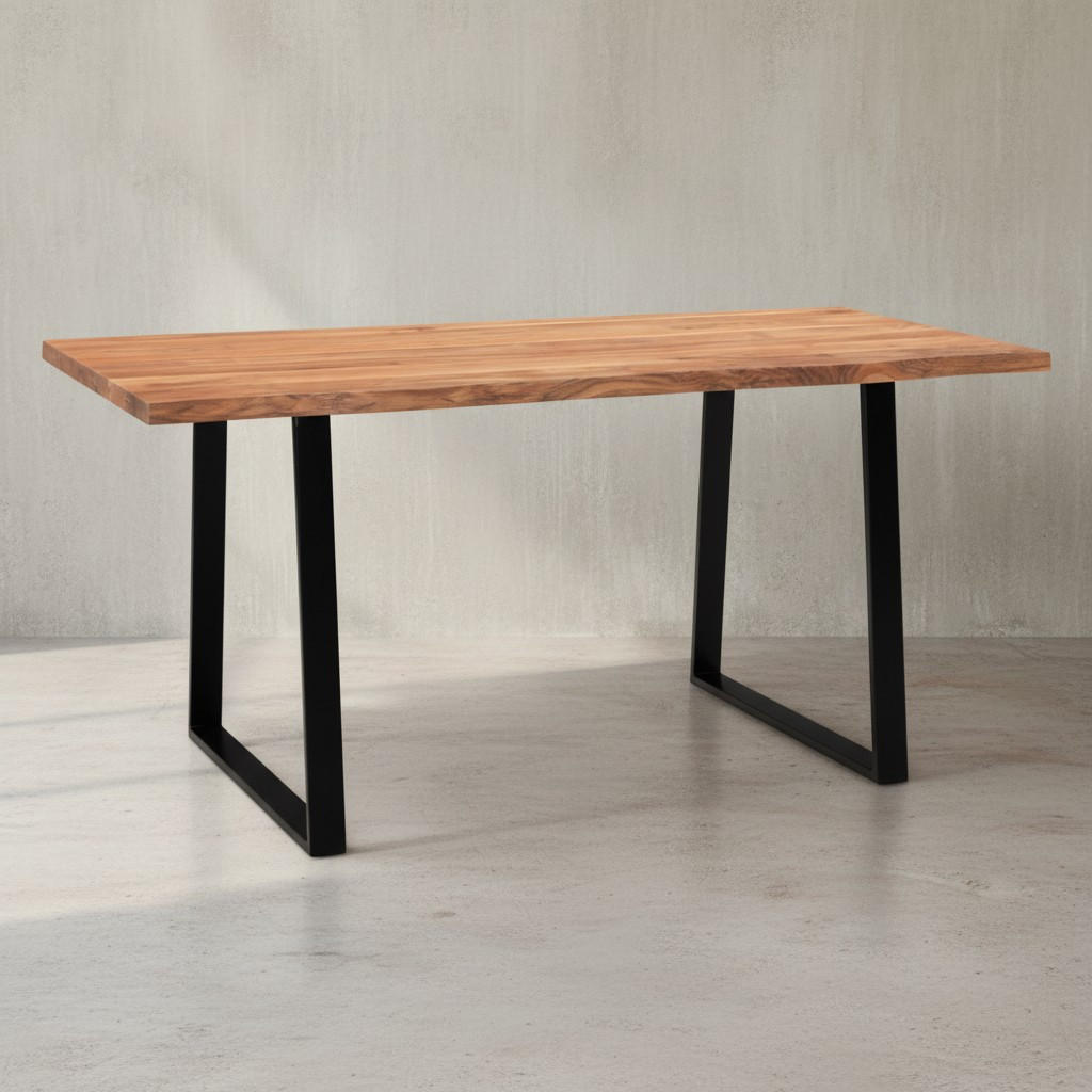 ESSTISCH Massivholz Baumkante Schwarz Metall Handgefertigt TARN, Goldbraun-Schwarz 160x80x76 cm - Schwarz/Braun, Holz (80/160/76cm) - KADIMA DESIGN