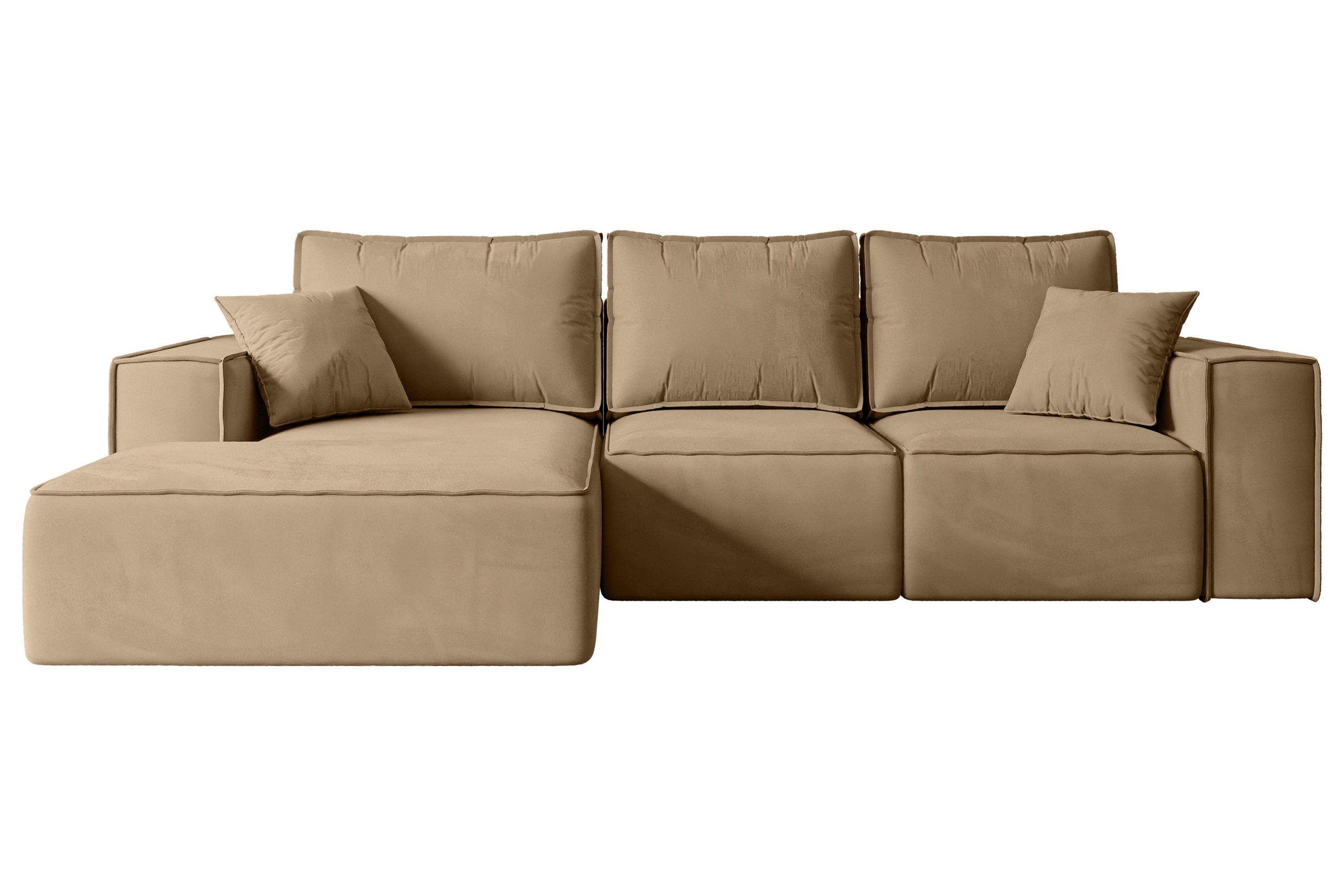 ECKSOFA mit Schlaffunktion und Bettkasten SERRA-L-S - 266x161x87 cm Beige Velours - Beige/Schwarz, Holzwerkstoff/Kunststoff (266/161cm) - ALTDECOR