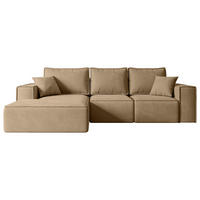 ECKSOFA mit Schlaffunktion und Bettkasten SERRA-L-S - 266x161x87 cm Beige Velours - Beige/Schwarz, Holzwerkstoff/Kunststoff (266/161cm) - ALTDECOR