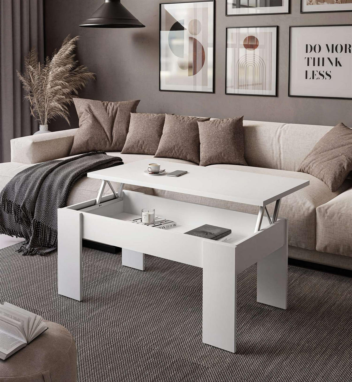 AUSZIEHBARER Couchtisch APERTO, Weiß / Weiß - Weiß, Holzwerkstoff (100/45/50cm) - Lookway