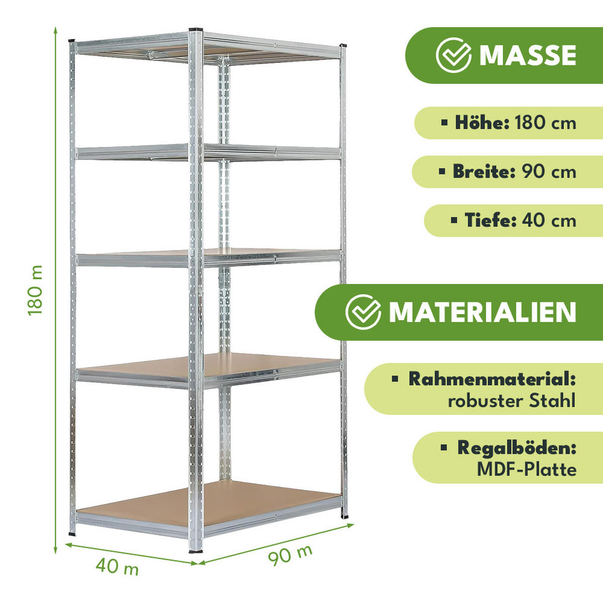 SCHWERLASTREGAL - Silberfarben, Metall (90/180/40cm) - KRUMAD