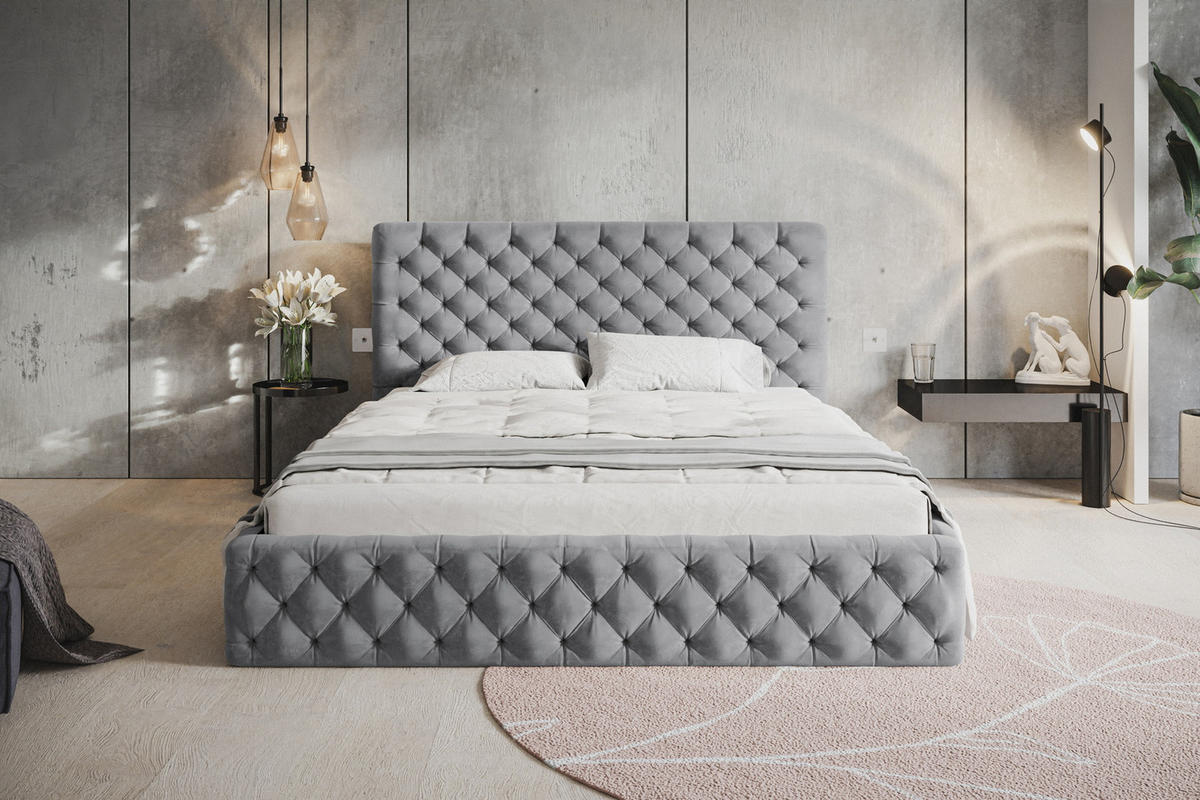 POLSTERBETT 180x200 mit Lattenrost Furis, Glamour, Hellgrau - Hellgrau, Holz/Textil (180/200cm) - Emporius