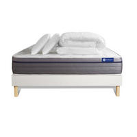 BETT Actimemo zen Memory-Schaum 160 x 200 cm h1 - Kit Bettgestell Weiß - Mit Kissen und Bettdecke - Beige/Weiß, Karton/Holz (160/200cm) - ACTISOM