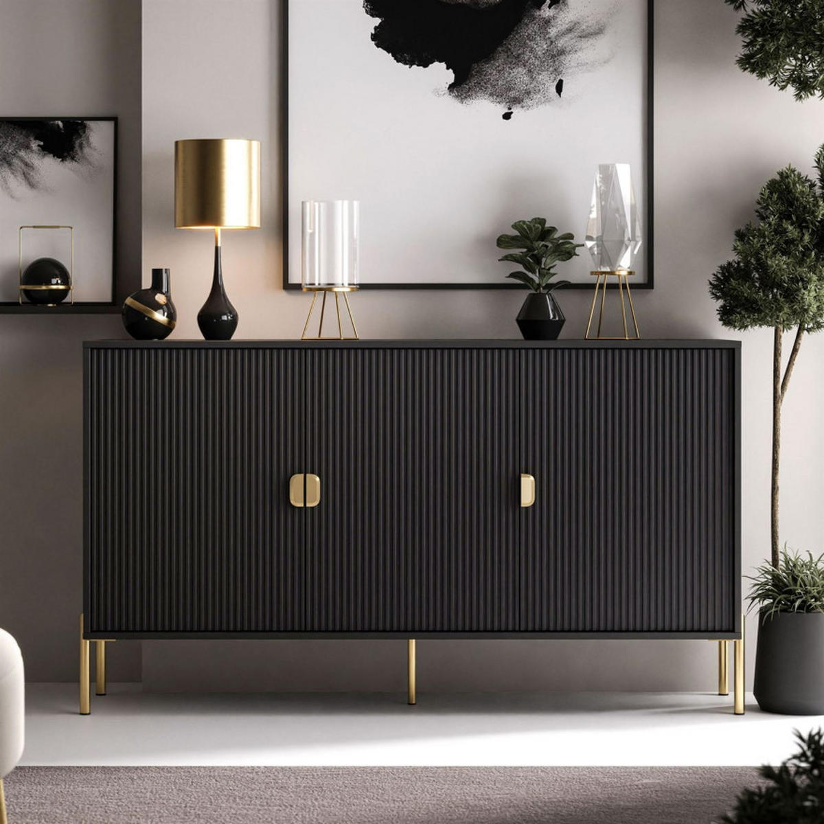 KOMMODE DALIA 3D - Goldfarben/Schwarz, Holzwerkstoff (154/84/49cm) - Lookway