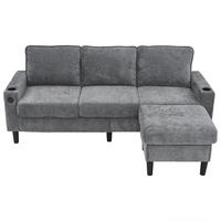 ECKSOFA Gepolstertes 3-Sitzer mit Fußhocker und USB und Typ-C-Anschlüssen Grau Leinen 202/137/80 cm - Grau, Textil (202/137cm) - OKWISH