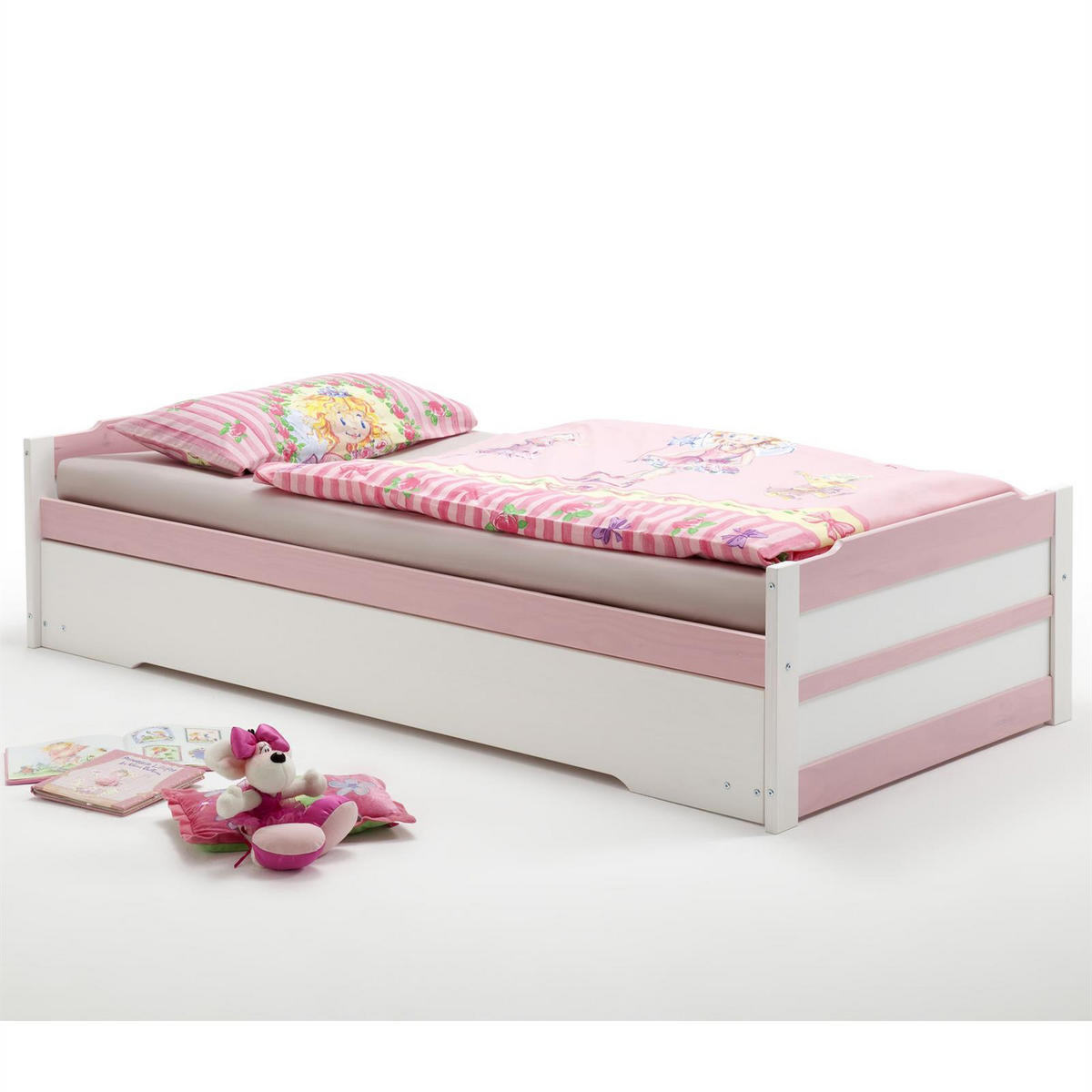 TANDEMBETT LORENA 90X200 CM - Weiß/Rosa, Holz (99/48/205cm) - IDIMEX
