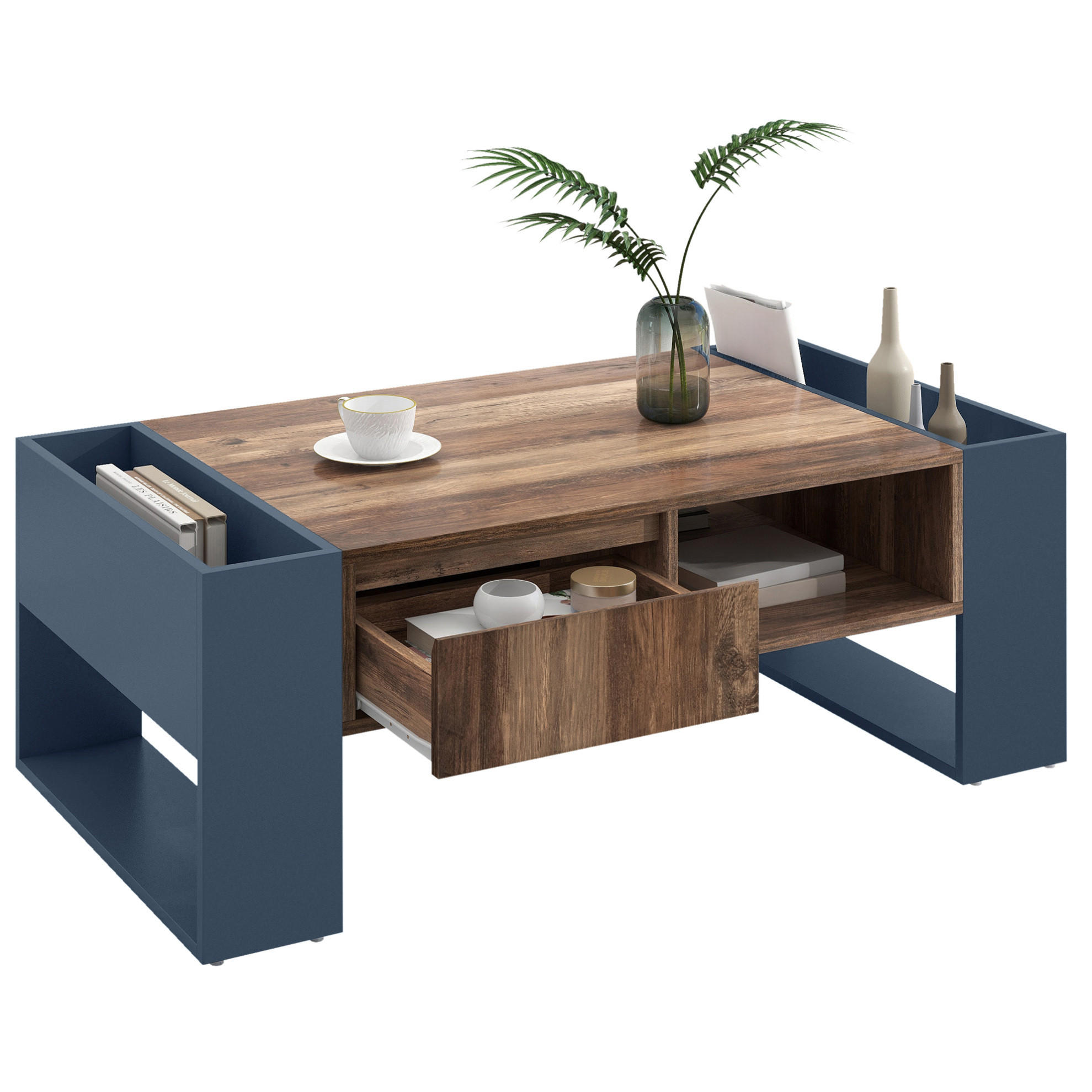 COUCHTISCH mit Schublade und Stauraum 111 x 60 cm Schwarz/Grau - Schwarz, Holzwerkstoff (111/60/40cm) - Meubliv