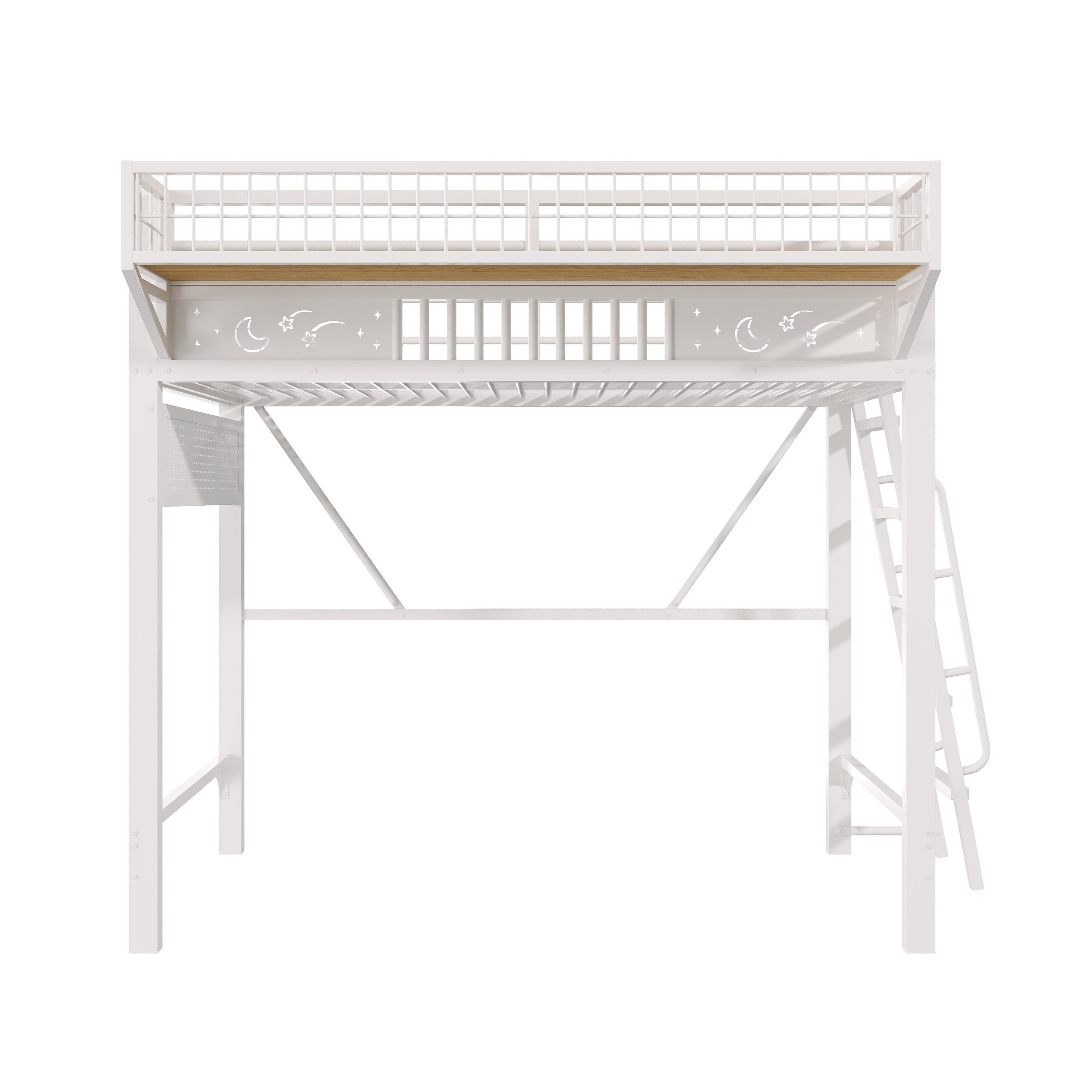 HOCHBETT 90/200 cm mit Metallgestell Weiß, Staufächern und offener Unterseite - Weiß, Metall
