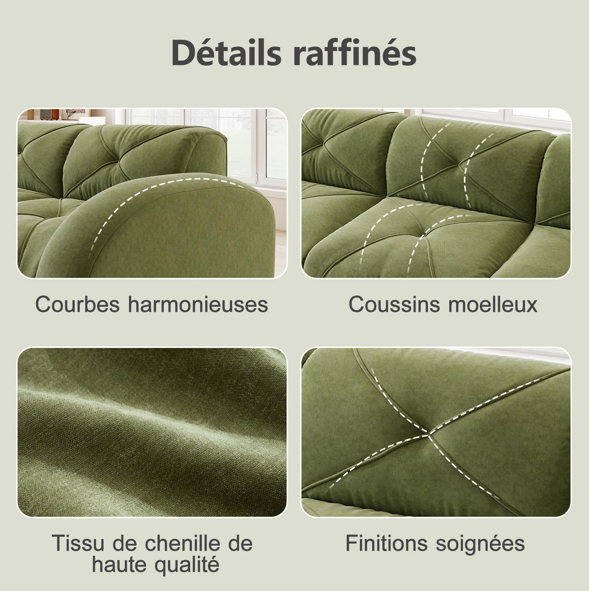ECKSOFA 358/171/76 cm in Grün aus Chenille mit flexiblem Sitzkomfort - Grün, Textil (171/358cm) - Flora Grace