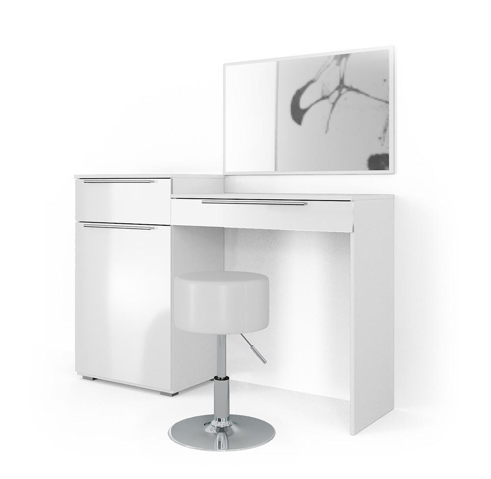 SCHMINKTISCH Lilli Weiß 135 cm mit Hocker - Weiß, Holzwerkstoff (135/90/39cm) - Vicco
