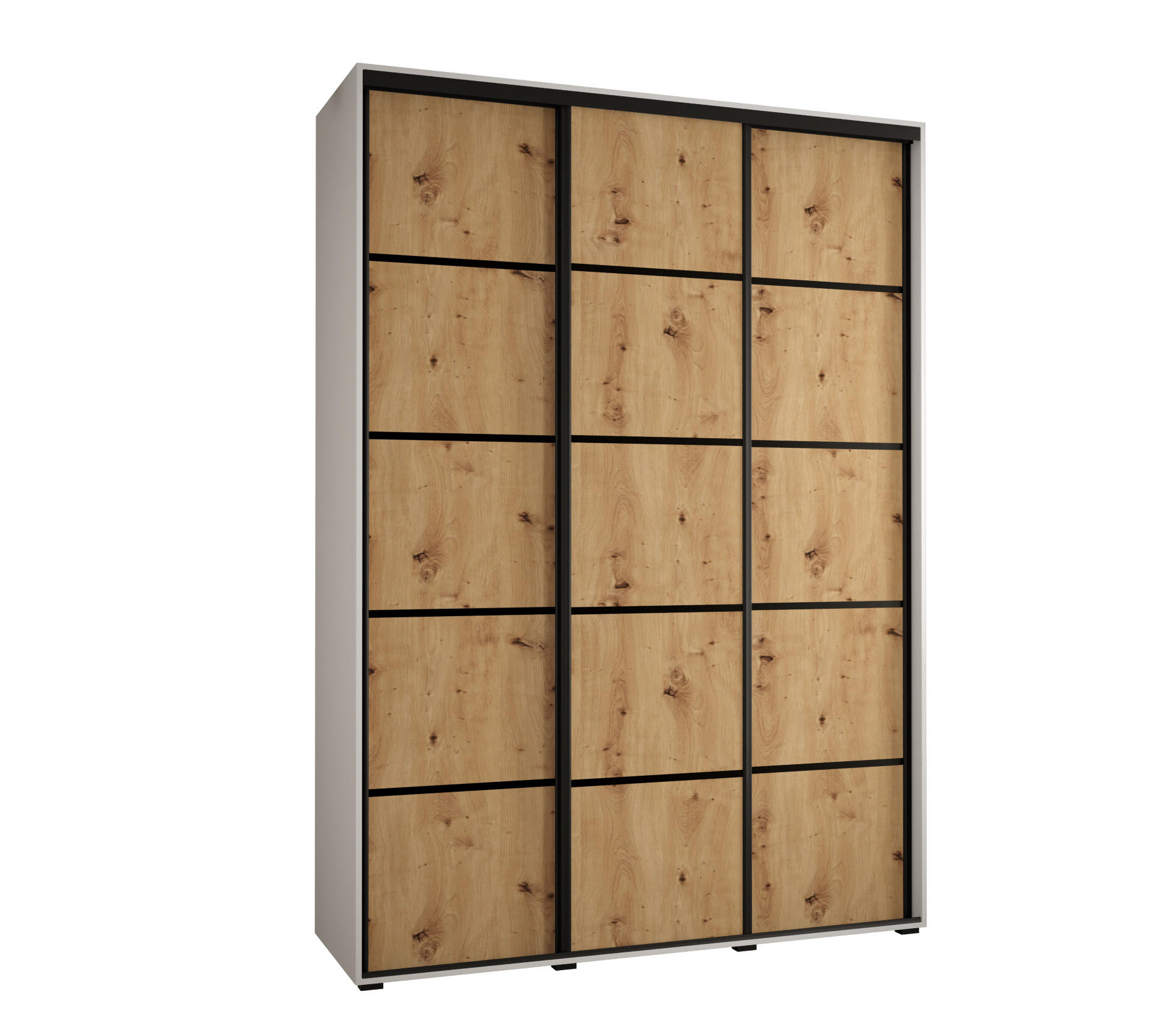 Abiks Möbel Schwebetürenschrank Weiß, Eiche Artisan, Schwarz 170x235x45 cm
