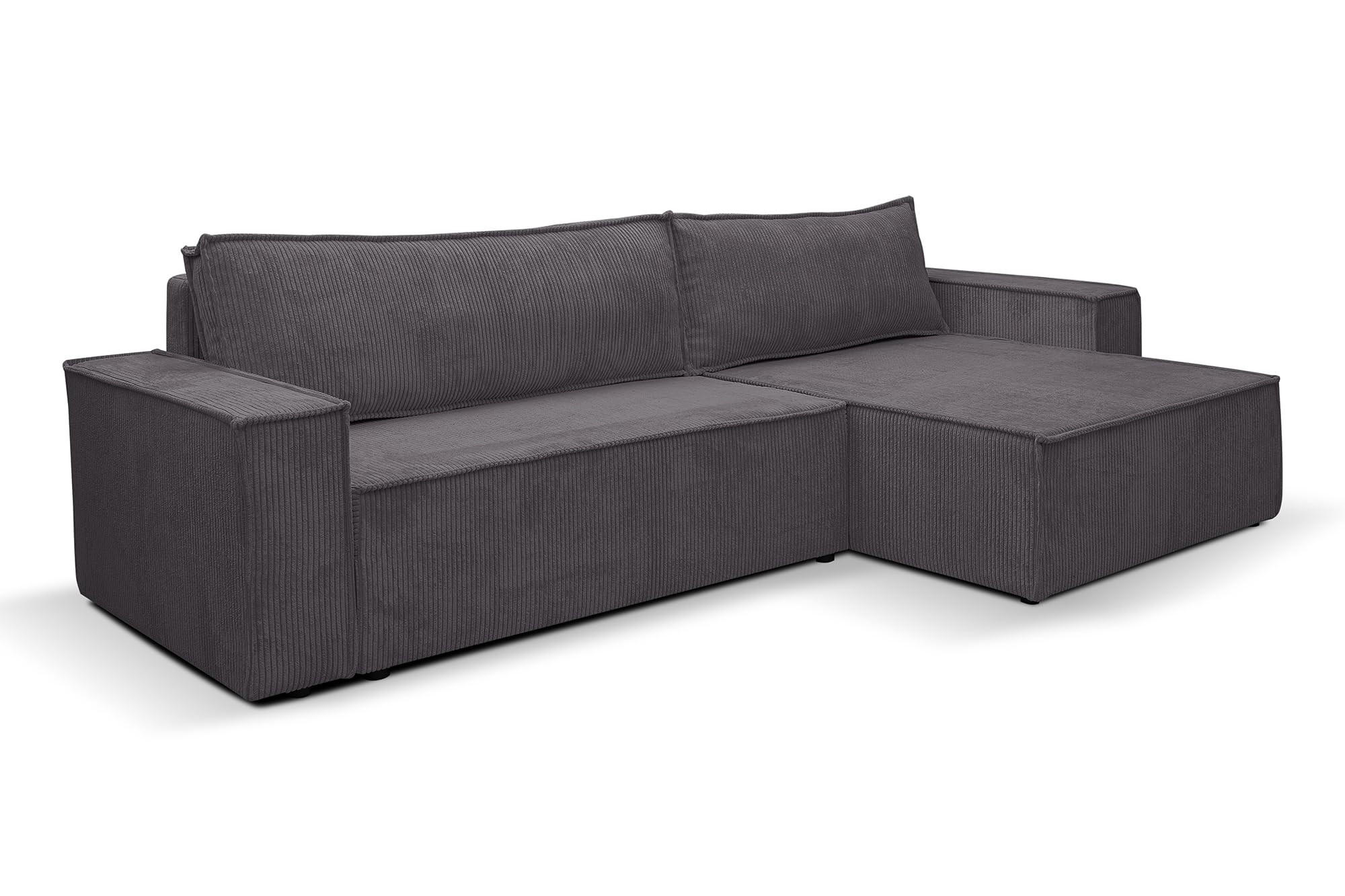 ECKSOFA HUGO XL Schlaffunktion und Bettkasten Cord-Stoff (Dunkelgrau) - Dunkelgrau, Textil (274/142cm) - VENASI MÖBEL