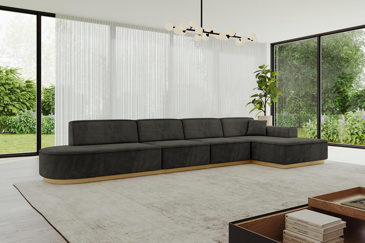 ECKSOFA Ottomane Rechts IREA-L3-v2 - 403x165x81 cm Schwarz - Schwarz, Holzwerkstoff/Textil (403/165cm) - ALTDECOR